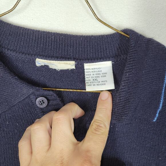 Vtg MeccaDNM Mens Sweater Shirt Sz XXL Blue Y2k Hip Hop Rap Fall Winter Cold - Picture 6 of 11